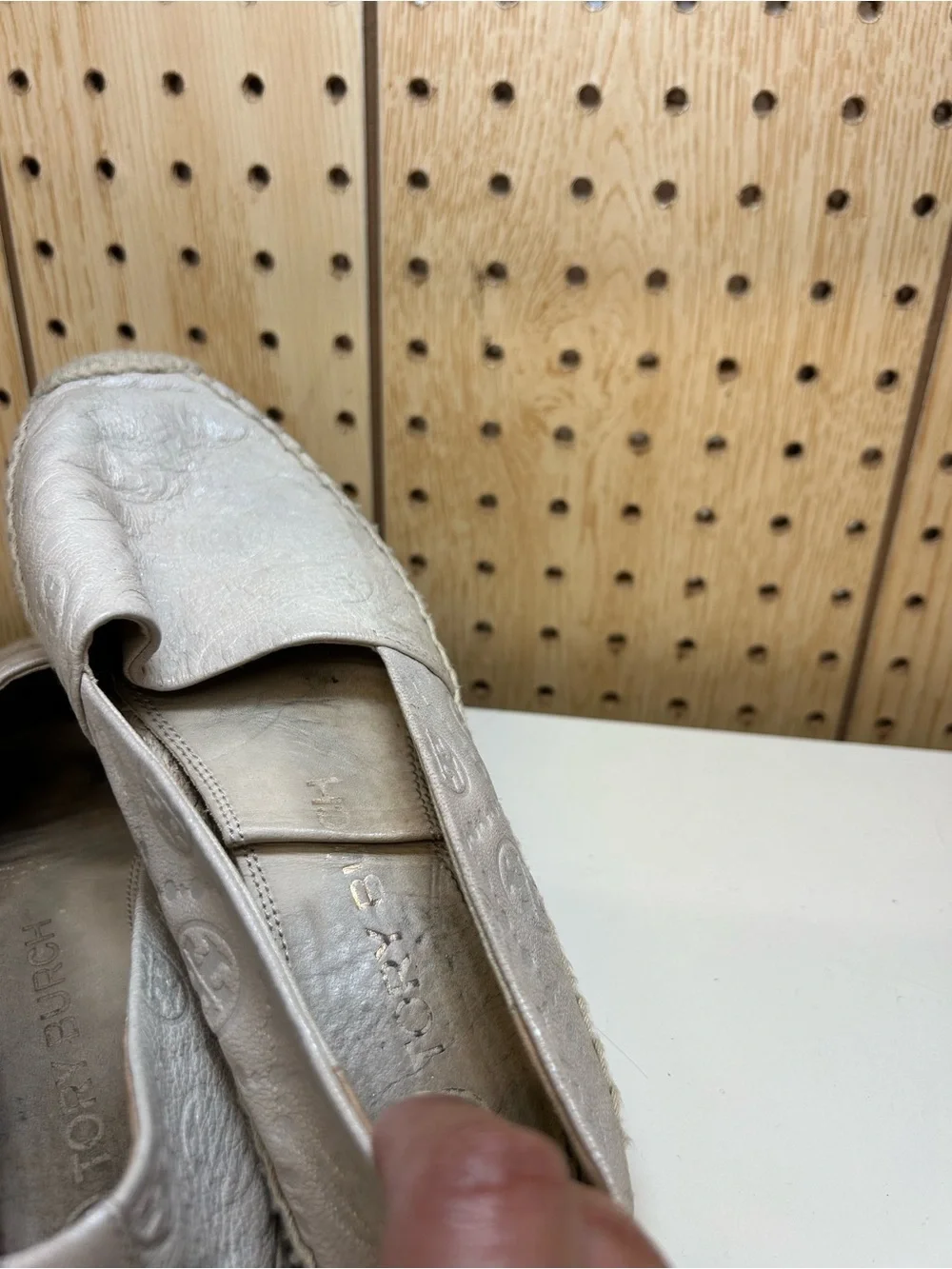 Tory Burch Cream Leather Logo Espadrille Slip-Ons